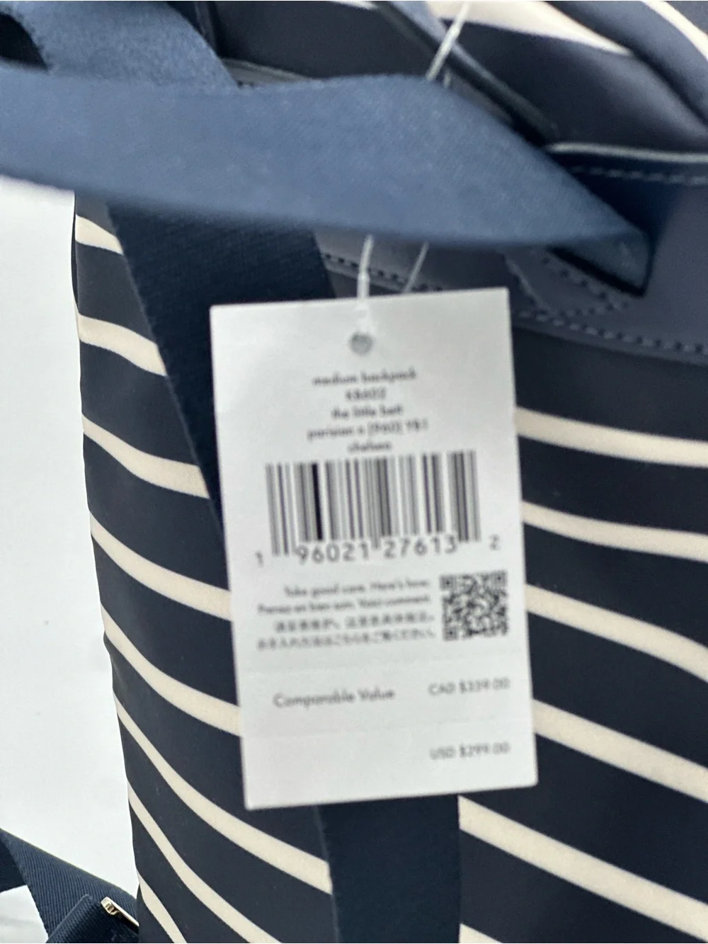 kate spade navy and white striped mini backpack with gold logo - Picture 10 of 11